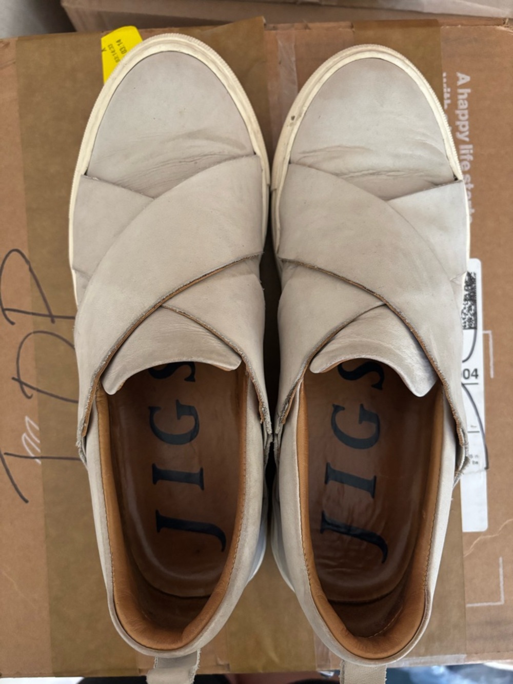 Jigsaw Beige Leather Slip-On Sneakers